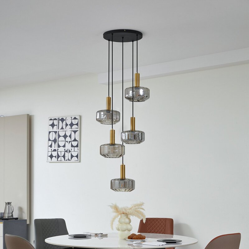 Lindby Hängeleuchte Hildur Ø 22 cm rauchgrau Glas Deckenlampe Lampe Leuchte Spot - 4251911793307