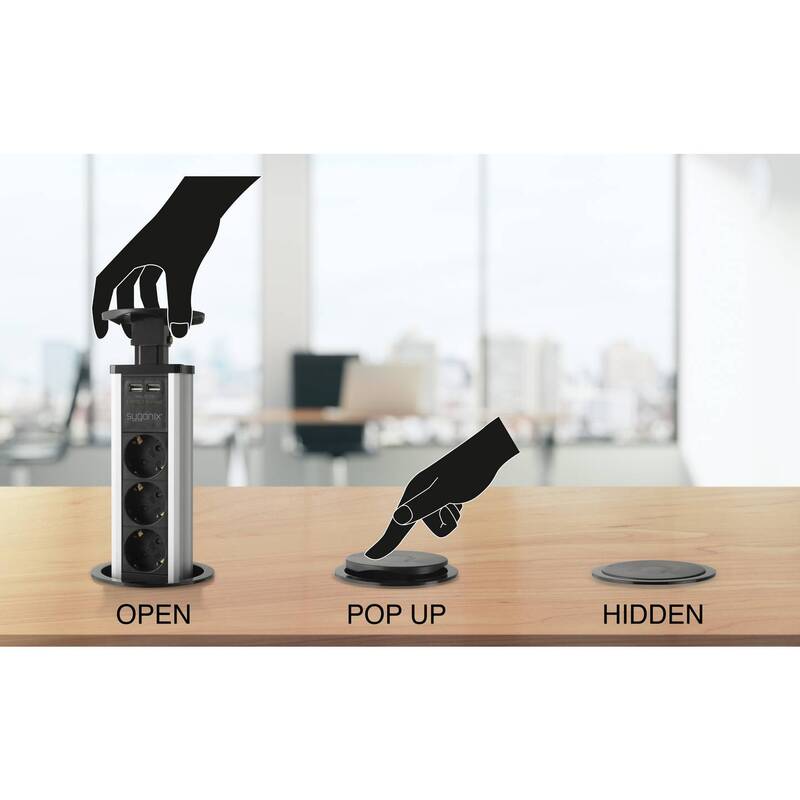 Sygonix Steckdosenturm 3-fach Tischsteckdose mit 2 USB-Anschlüssen schwarz 1,5m - 4064161177076