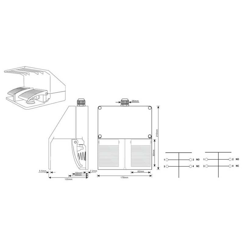 Fußschalter TC-6648036 Gelb 2 Pedale 220V 10A Metall tastend 210x178x135mm - 4053199522729