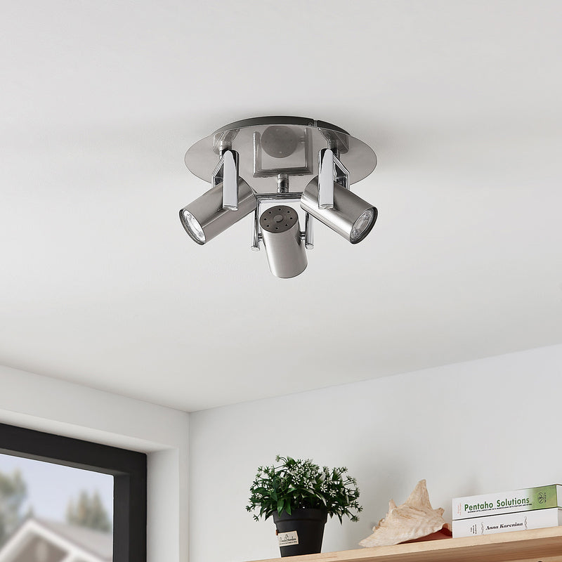 Lindby Deckenleuchte Reina Deckenlampe Rondell Nickel 3-flammig GU10 LED Lampe - 4251096590241