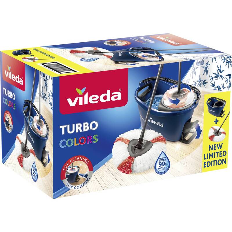 Vileda TURBO COLORS Wischmopp blau mit PowerSchleuder und Fußpedal - 4023103227453