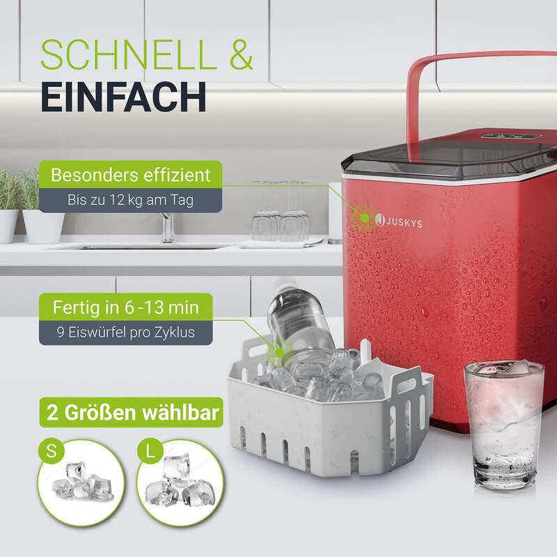 Eiswürfelmaschine IceOracle Selbstreinigung 12kg Eis pro Tag 2 Größen Rot - 4262437182186