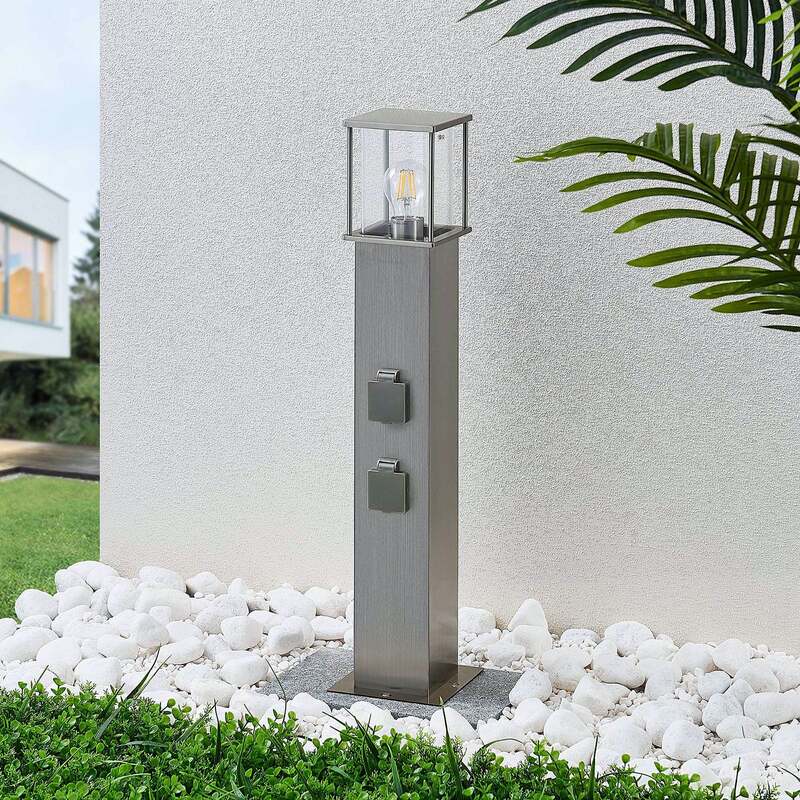 Lindby Pollerleuchte Gartenleuchte Caspa LED mit 2 Steckdosen Edelstahl 70cm - 4251096549546