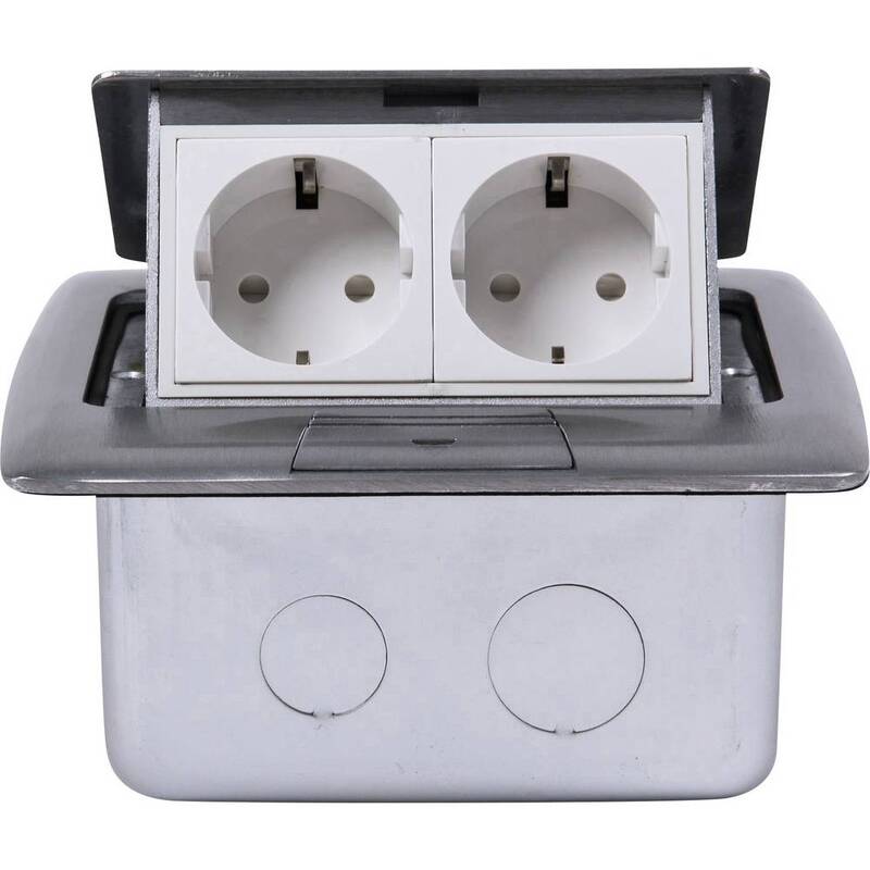 Heitronic Fußboden-Einbausteckdose Steckdose 2-fach IP20 Silber 230V 16A 100mm - 4002940404623