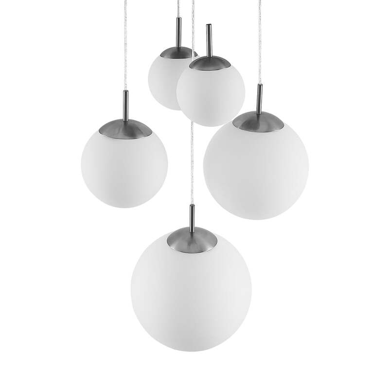 Lindby Hängeleuchte Heleska LED Pendelleuchte Lampe 5-flammig weiß Ø50cm nickel - 4251096595017