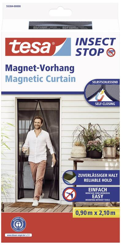 tesa Fliegengitter Magnetvorhang Insektenschutzvorhang BxH 0.9mx2.1m Anthrazit - 4063565177071