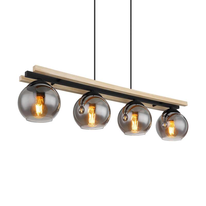 Hängelampe Conni 85 cm rauchgrau Holz/Glas 4-flg dimmbar Globo - 9007371444236