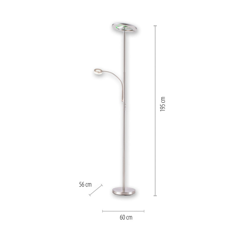LOLA Smart LED-Deckenfluter Rocco dimmbar mit Lesearm Farbwechsel silber 195cm - 4043689978969