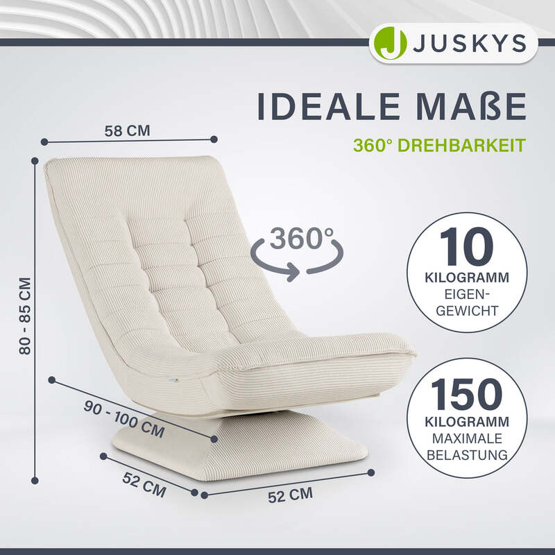 Relaxsessel Korsika 360° drehbar ergonomisch Cord 5-lagige Polsterung beige - 4262437183916