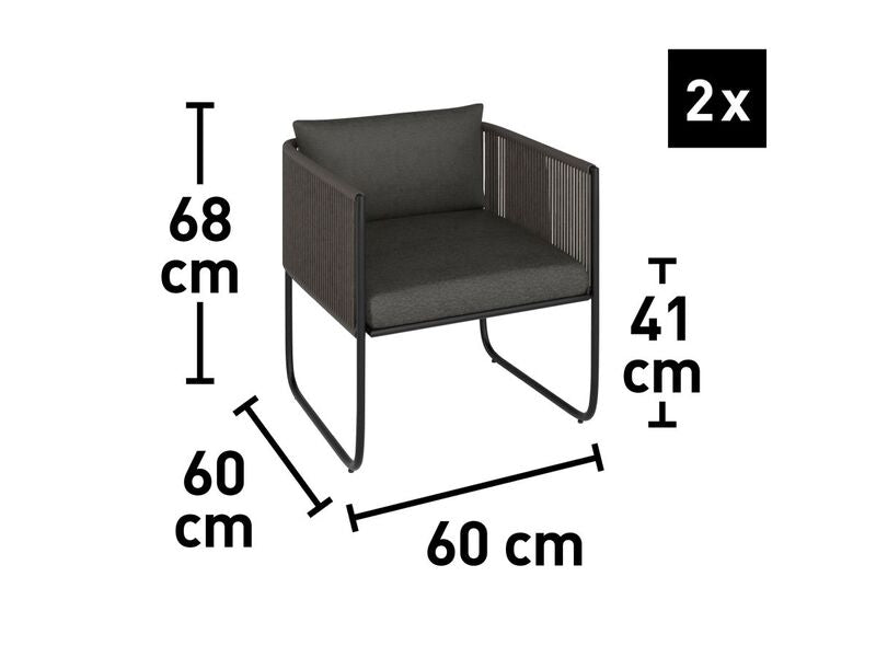 Lounge-Set Fullerton 3-teilig Wicker Stahl anthrazit-grau Gartenmöbel Sitzgruppe - 4007873338045
