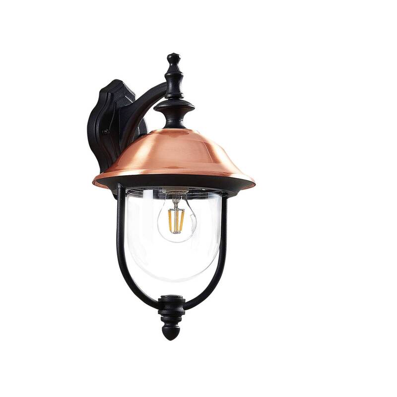 Lindby Clint Außenwandleuchte Wandleuchte Lampe Laterne E27 Alu schwarz kupfer - 4251096573534