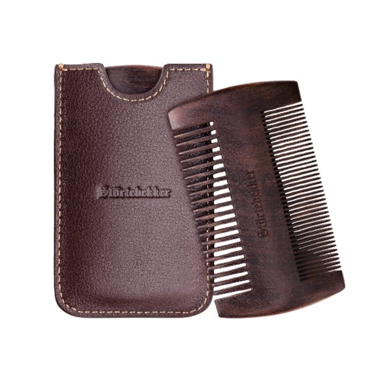 Störtebekker Bartkamm Kamm Herrenkamm Sandelholz Leder-Etui zwei Zahnungen Braun - 4260554490160