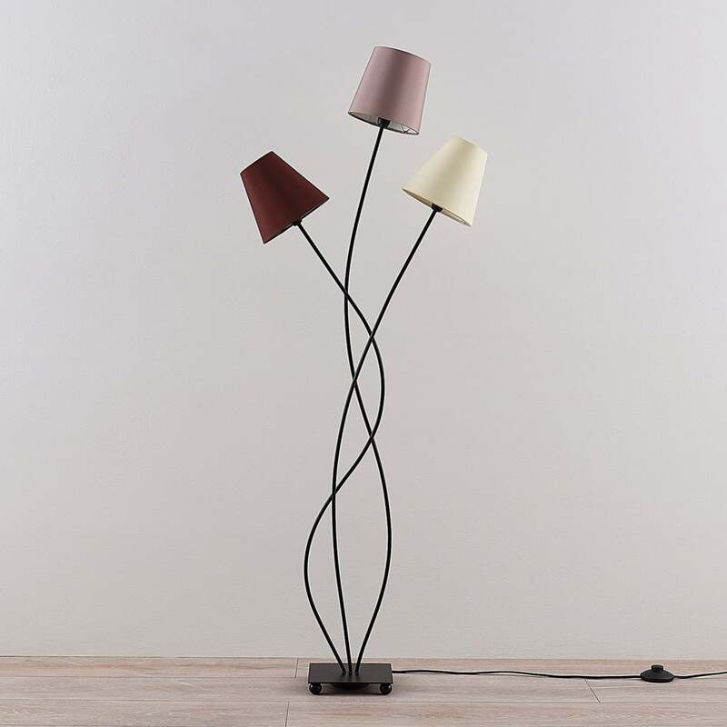 Lindby Stehleuchte Melis 130cm 3-flammig LED warmweiß schwarz braun grau Leuchte - 4251096545739