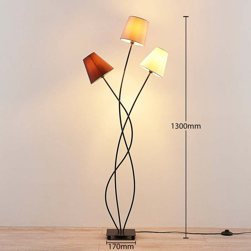 Lindby Stehleuchte Melis 130cm 3-flammig LED warmweiß schwarz braun grau Leuchte - 4251096545739