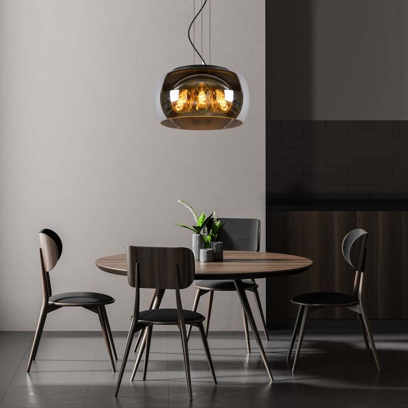 Lucide Hängeleuchte Pendelleuchte Olivia Glas rauchgrau schwarz E27 LED Ø 40 cm - 5411212452092
