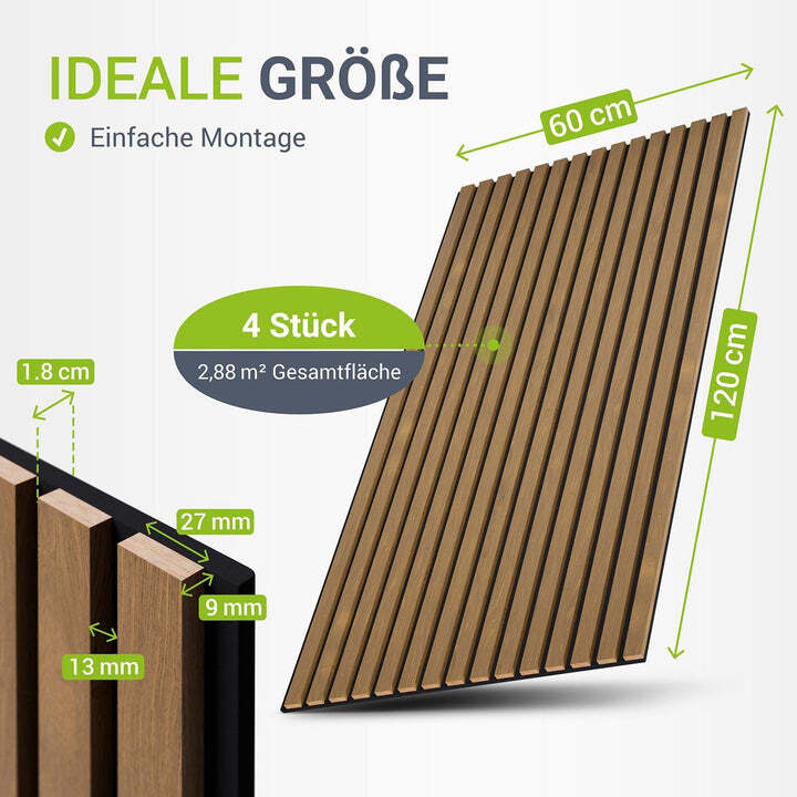 Akustikpaneel Wandpaneel 4er Set Eiche Natur Dunkel MDF schallabsorbierend - 4262437184913