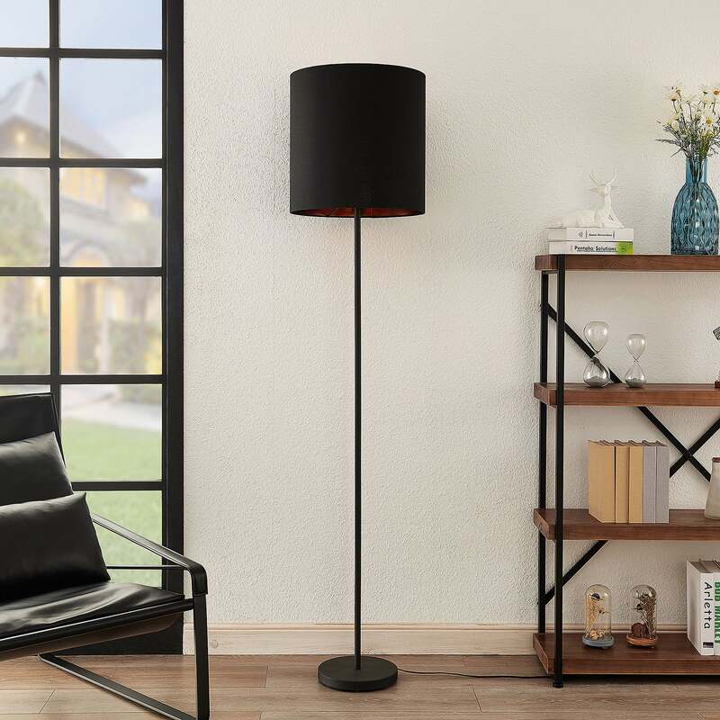 Lindby Stehleuchte Nymar schwarz-gold Lampe Leuchte LED E27 179cm Stoff Metall - 4251096578058