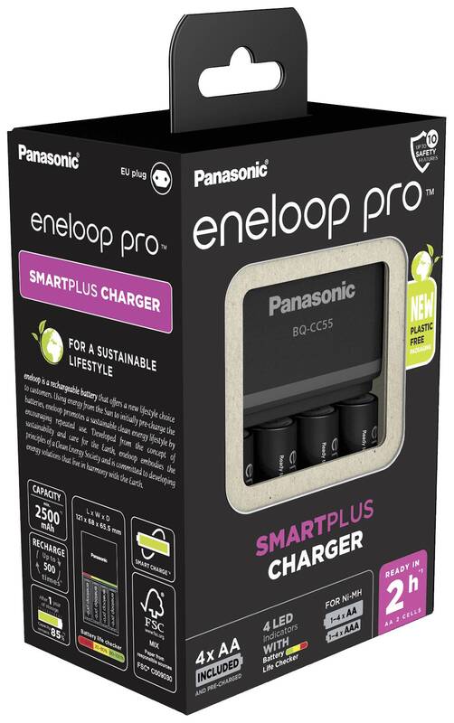 Panasonic Smart&Quick Ladegerät BQ-CC55 + 4x eneloop pro AA Akkus - 5410853063919