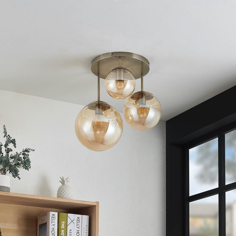 Lindby Teeja Deckenlampe 3 Glaskugeln messing Deckenlampe Glaslampe Lampe Glas - 4251911746037