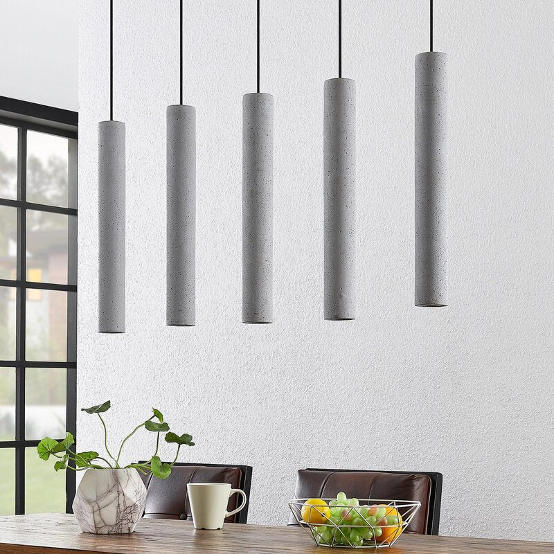 Lindby Pendellampe Hängeleuchte Concretto LED 5-flg dimmbar grau 100cm Beton - 4251096584165