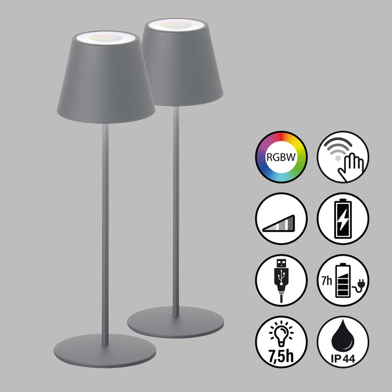 Cosenza Tischlampe Leuchte LED Akku sandgrau Set 2er Höhe 38cm Metall - 4052231503429