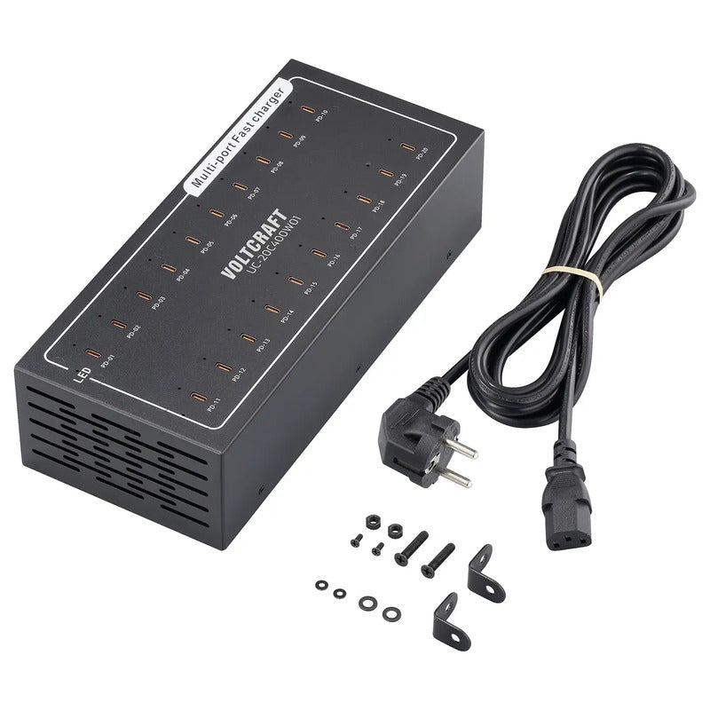 VOLTCRAFT UC-20C400W01 USB Ladegerät 400W 20x USB-C für iPhone iPad Android - 4064161390833