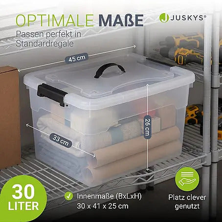 Aufbewahrungsbox Kunststoffbox 30L Set 6-teilig grau weiß semitransparent - 4260565529286