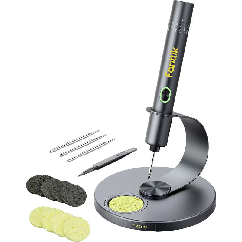 FANTTIK Lötkolben Set Lötstation Akku Lötspitzen Schwämme Pinzette Ständer USB - 4064161487700