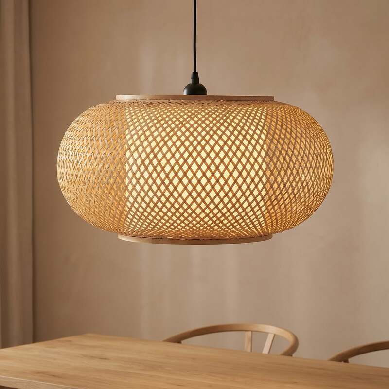 Lindby Hängeleuchte Romaine LED Pendelleuchte dimmbar natur Ø50cm Bambus schwarz - 4255830913907