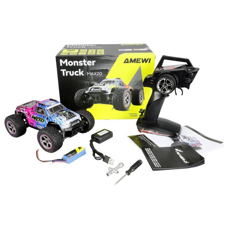Amewi RC Einsteiger Modellauto MAX20 Monstertruck 1:20 Allradantrieb blau-pink - 4262500341106