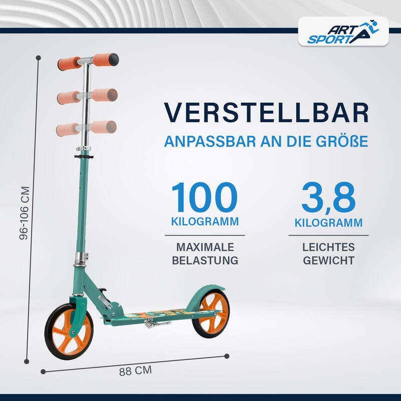 Cityroller Kinder Scooter Dino-Mint mit XXL Rädern und Hinterradbremse grün - 4260304765753