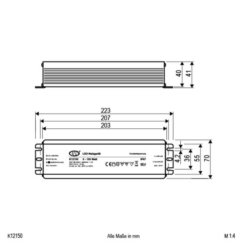 EVN LED Trafo Stromversorgung Netzteil Konstantspannung 12 VDC Kabel IP67 - 4037293369022