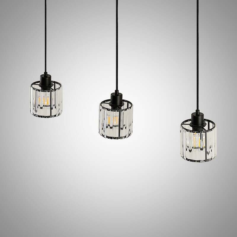 Lindby Hängeleuchte Vella LED Pendelleuchte Lampe 3-flg transparent 83cm schwarz - 4251096581195