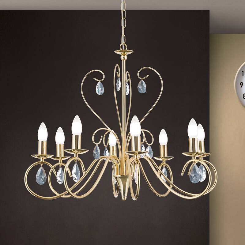 Orion Kronleuchter Alessia 8-flammig Hängelampe dimmbar Kristallglas gold Ø68cm - 9003090194681