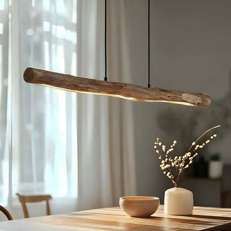 Lindby Hängeleuchte Nekala LED dimmbar Eukalyptusholz 120cm Pendelleuchte Lampe - 4251096597868