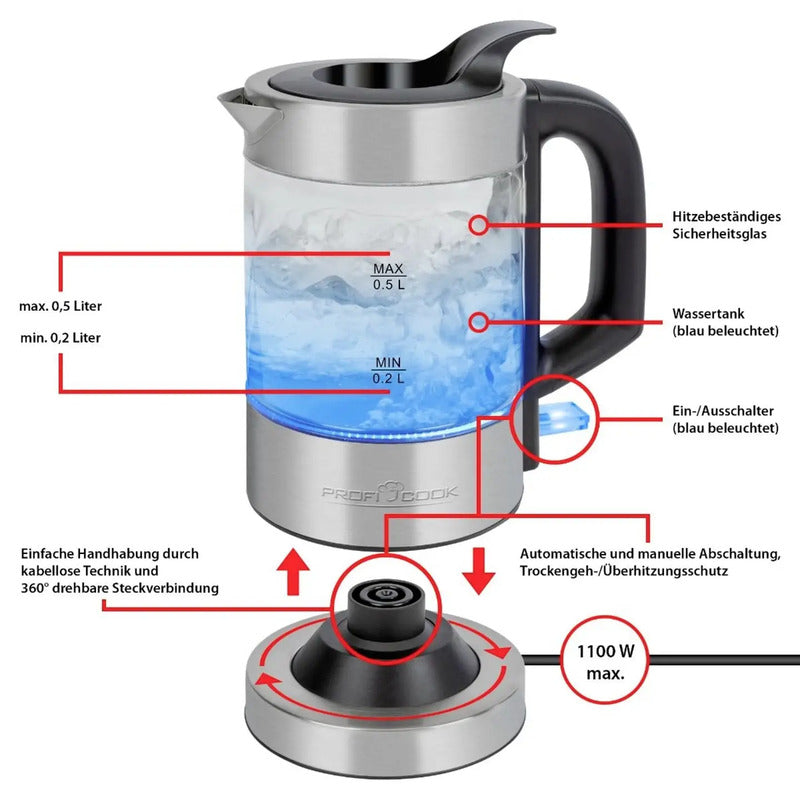 Profi Cook PC-WKS 1228 G Wasserkocher Teekocher Wasserkanne schnurlos Inox Küche - 4006160012286