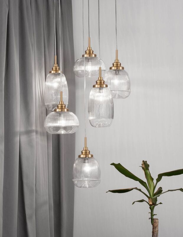 Nova Luce Pendelleuchte Hängeleuchte MOND Gold E14 LED 6fach dimmbar Glas Metall - 5212017419385