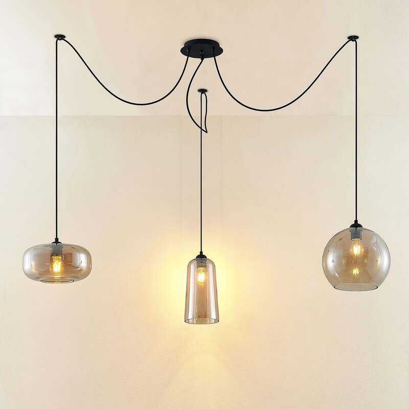 Lucande Pendelleuchte Hängeleuchte Zyli LED dimmbar 3-flammig schwarz amber - 4251911701722