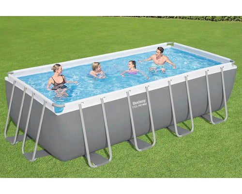 Bestway Aufstellpool Framepool eckig 488x244x122cm mit Sandfilteranlage grau - 4306516706075