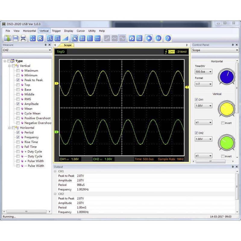 Voltcraft USB-Oszilloskop DSO-2020 20 MHz 2-Kanal 48 MSa/s 1 Mpts 8 Bit DSO - 4016138790269