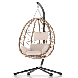B-Ware Korbhängesessel Aria Hängesessel Relaxsessel mit Gestell Kissen Aufhängung Beige