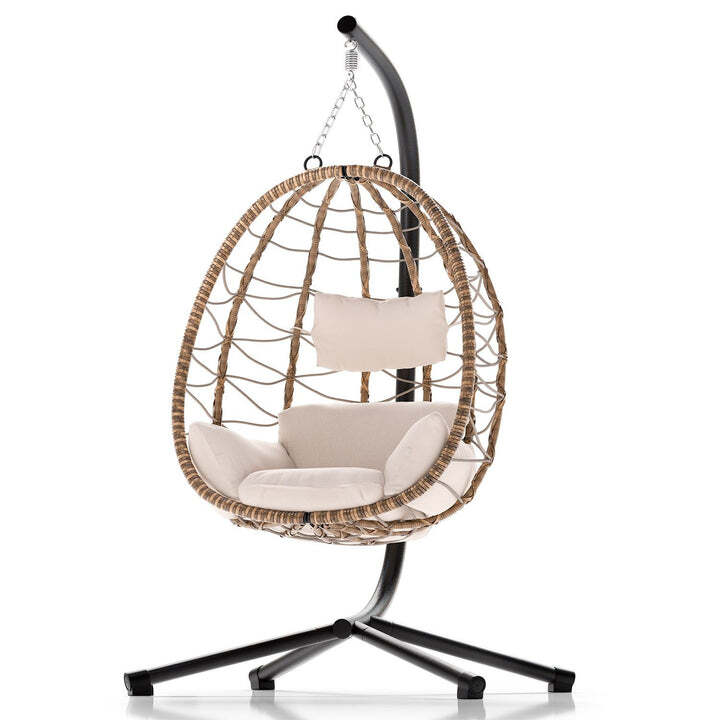 Korbhängesessel Aria Hängesessel Relaxsessel mit Gestell Kissen Aufhängung Beige - 4260565526995