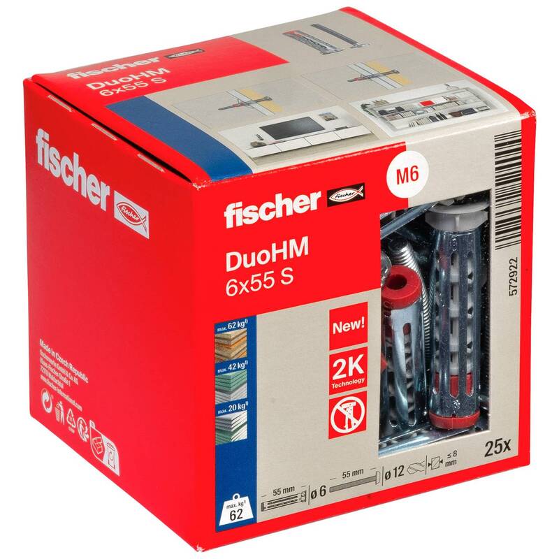 Fischer Hohlraumdübel DuoHM 6x55mm Kunststoffdübel 25 Stück für Gipsbauplatten - 4048962524000