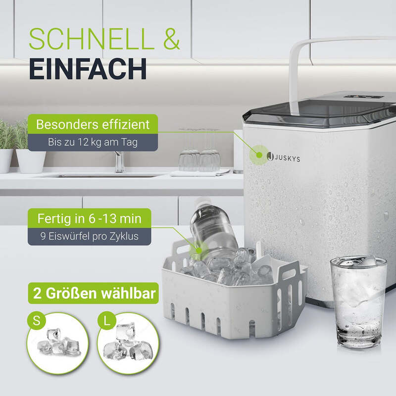 Eiswürfelmaschine IceOracle Selbstreinigung 2 Größen 12kg pro Tag Weiß - 4262437182179