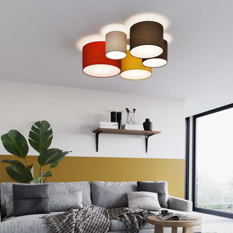Lindby Deckenleuchte Laurenz LED Lampe Hängelampe dimmbar rot gelb Ø93cm 5-flg - 4251096585377