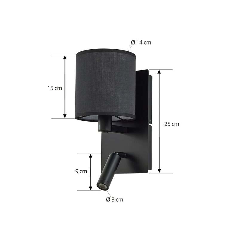 Lindby Wandleuchte Aiden LED Wandlampe Leselicht dimmbar schwarz 30cm Höhe - 4251911799675