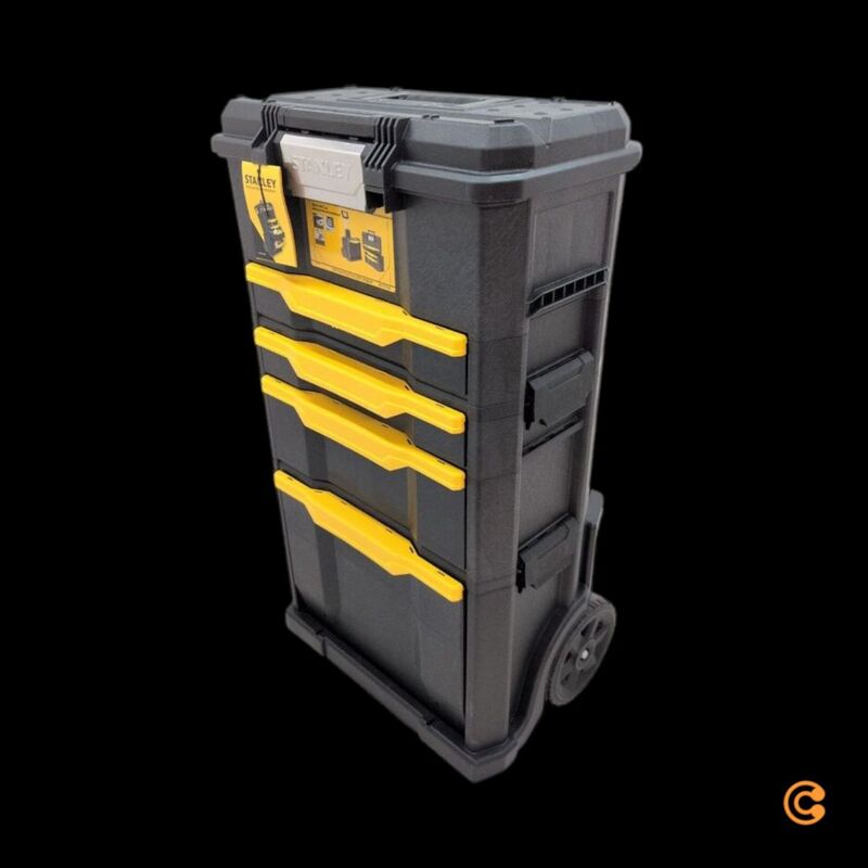 Stanley Werkzeugbox Kunststoff schwarz mit Teleskopgriff und 3 Werkzeugboxen - 3253561792069