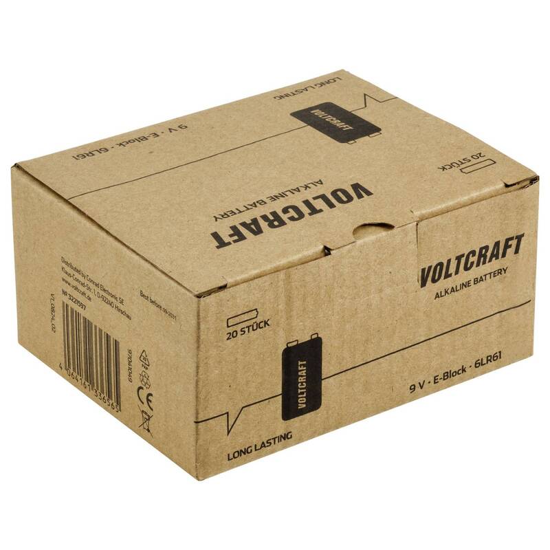 VOLTCRAFT Block-Batterie 6LR61 9V Alkali-Mangan 550mAh 20 Stück - 4064161336565