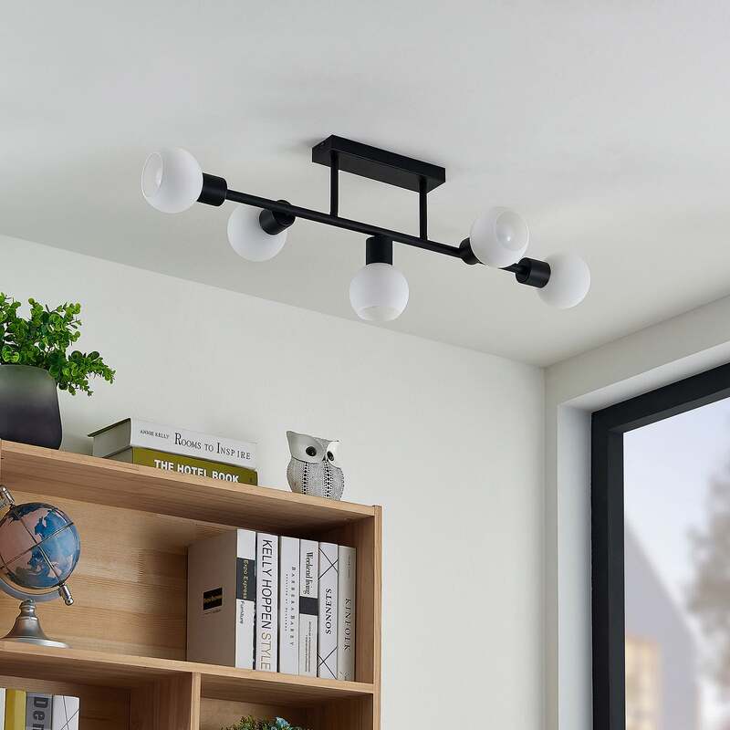 Lindby Deckenleuchte Deckenlampe Biscala LED schwarz opalweiß matt Glas Stahl - 4251911719871