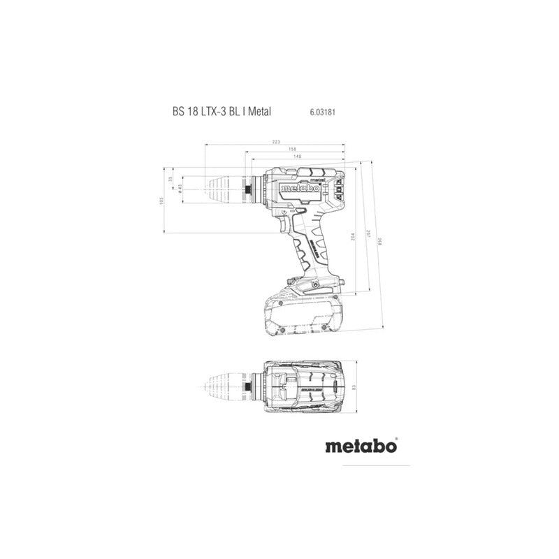 Metabo Akku-Bohrschrauber BS 18 LTX-3 BL I Metal 18V 5.5Ah LiHD 2 Akkus Koffer - 4061792215450